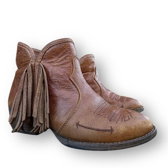 Sterling River Women's Brown Leather Fringe Ankle Cowboy Boots Size 6 - Picture 2 of 13